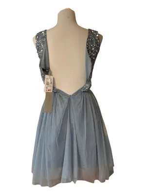 NWT QUIZ Occasion Light Blue Sequin Tulle Skater Dress Hoco Size 2 thumbnail 2