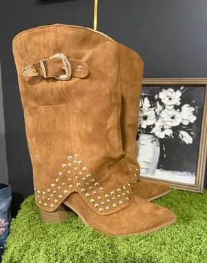 Women's Tan Suede Studded Western Boots thumbnail 1