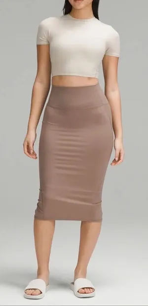 Lululemon Nulu High Rise Midi Skirt Taupe Brown Side Pockets Stretch Size 6 thumbnail 1