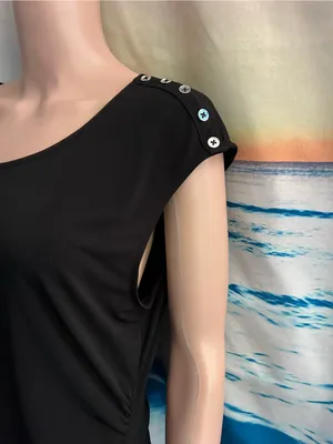 Premise Women’s Black Short Sleeve Scoop Neck Top with Shoulder Stud Detail XL thumbnail 3