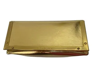 Tory Burch Gold Metallic Structured Clutch With Velvet Lining & Brass Details 2s thumbnail 1