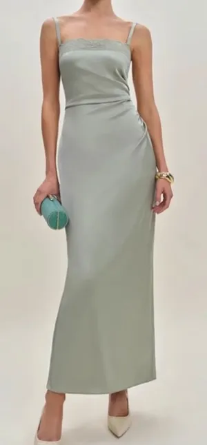 Reformation Vesper Satin Maxi Dress in Salvia Green NWT thumbnail 1