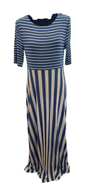 Matilda Jane Womens Blue White Mixed Stripe Short Sleeve Maxi Dress Size M NWT thumbnail 1