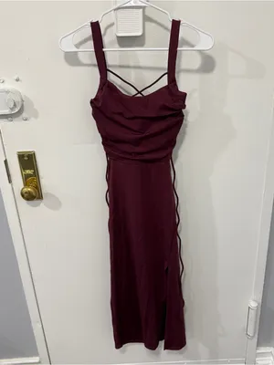 NWOT Halara Red Ruched Lace Up Bodycon Midi Dress thumbnail 4