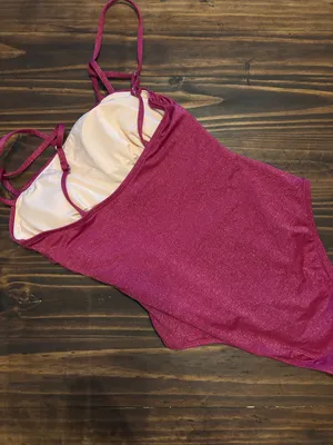 Cupshe medium deep pink shimmer ruched one piece swimsuit thumbnail 2
