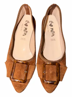 LE MATIN Brown Suede Pointed-Toe Flats with Buckle thumbnail 1