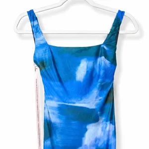 NEW Lulus Zemina Blue Abstract Godet Watercolor Pleated Mermaid Maxi Dress XS thumbnail 7