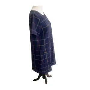 J. Crew Plaid Shift Dress Plaid Pocket Dress Short Sleeve Navy Sz 8 Preppy thumbnail 3