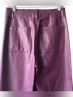 Maeve x Anthropologie Colette Wide Leg Cropped Faux Leather Burgundy Pants 28 thumbnail 5