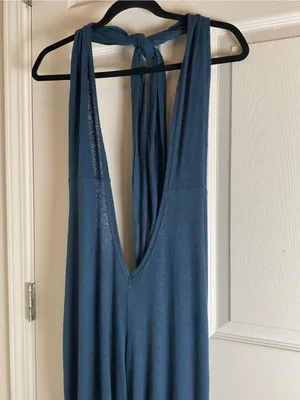 Free People Beach "Show Your Colors" Linen Blend Halter Jumpsuit M thumbnail 4
