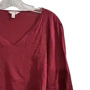 Lucky Brand‎ Women's V-Neck Long Sleeve Blouse Red Size S Casual thumbnail 6