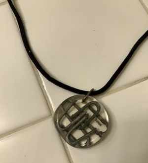 Black Cord Necklace With Clear Round Pendant Made W/ Nails Inside Lobster Clasp thumbnail 1