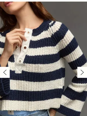 Pilcro Striped Navy and White Knit Sweater thumbnail 3
