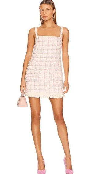 ALEXIS tweed fringe hem mini dress thumbnail 3