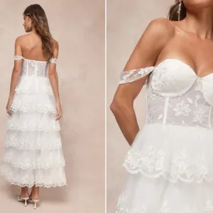 LULU's Sexy Floral Bridal Shower Reception Romantic Corset Off the Shoulder thumbnail 3
