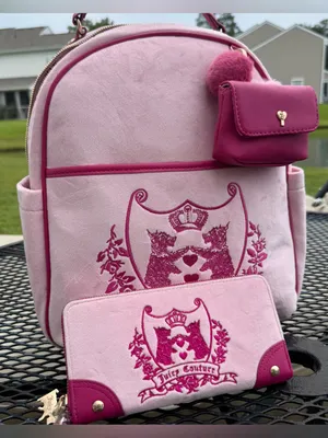 Juicy Couture Light Pink Velvet Backpack Set with Dark Pink Trim Scottie wallet thumbnail 1
