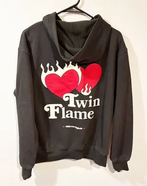 White Fox Twin Flame Heart Hoodie Sweatshirt Size XS/S Dark Grey Pullover thumbnail 1