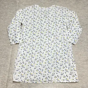 Mahogany Floral Cotton Tunic Top White Blue‎ Yellow Split Neck 3/4 Sleeve Small thumbnail 6