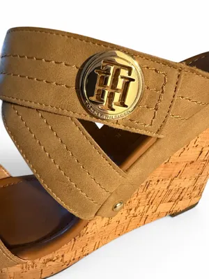 Tommy Hilfiger Tan Cork Wedge Sandals Gold Logo Size 10M thumbnail 8