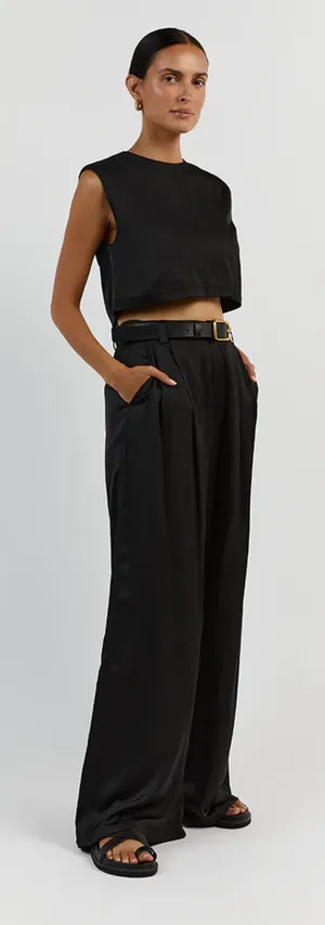 Dissh Rue Black Satin High Waist Wide Trouser Pant 4 thumbnail 1