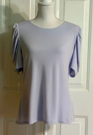 Calvin Klein Lilac Puff Sleeve Short Sleeve Top NWT size Large thumbnail 1