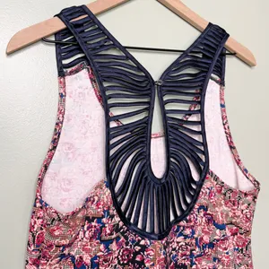 Free People Digital Damsel Bodycon Mini Dress Pink Blue Floral Women’s Large thumbnail 7