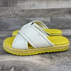Tory Burch Crisscross Espadrille Slide Sandal White Patent Yellow Sz 7 thumbnail 2