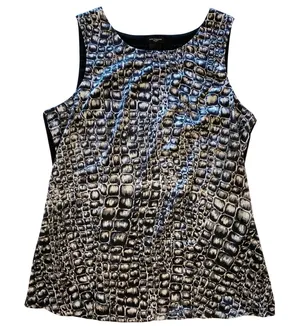 Ann Taylor Womens Sleeveless Top M Black White Crocodile Print Sheer Overlay‎ thumbnail 1