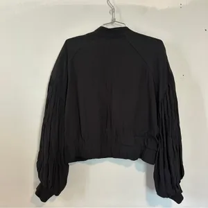FREE PEOPLE On Pointe Bomber Jacket Lightweight Puff Balloon Sleeve Black thumbnail 5