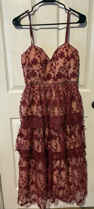 Endless Rose Burgundy Lace Floral tiered Dress thumbnail 1
