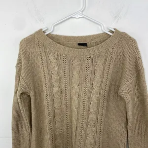 Faded Glory cable knit camel color sweater size small thumbnail 3