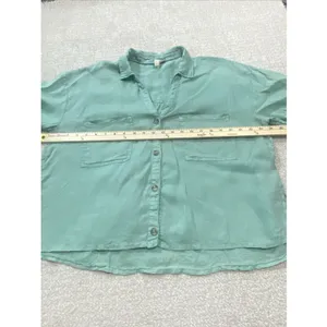Pilcro Anthropologie Green Linen Blend Short Sleeve Button Up Cropped Shirt S thumbnail 8
