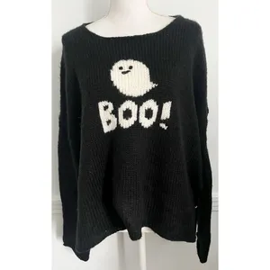Wooden Ships • Black White Boo Halloween Sweater Mohair Wool thumbnail 3