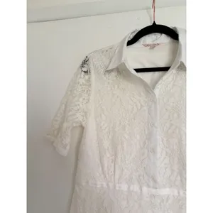 Nanette Lepore White Lace Shirt Dress Tiered Ribbon Trim Short Sleeve Size 8 thumbnail 2
