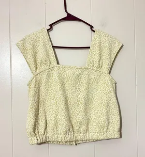 Madewell Floral Jacquard Button Front Top Faded Seagrass Cream & Green Size XS thumbnail 8