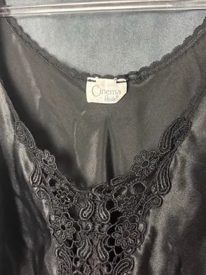 Vintage Black Lace Trim Satin Cami Top thumbnail 3
