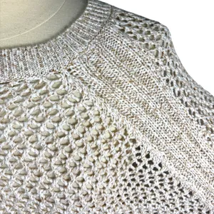 TALBOTS NWOT Open Stitch Poncho‎ in Rattan, Large, Bohemian Neutral Knit thumbnail 7