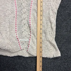 Vintage Style Crochet Knit Cardigan and Camisole Set Beige Pink Ribbon Trim thumbnail 8