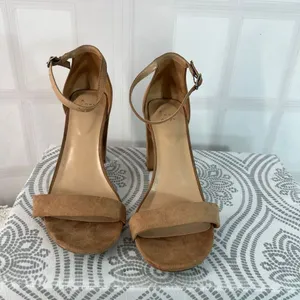 A New Day Tan Ema High Block Heel Square Toe Suede Ankle Strap Sandals Size 10 thumbnail 2