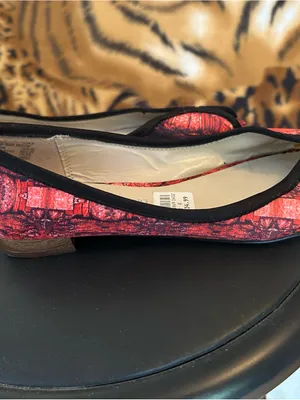 Christian Siriano Red and Black Peep-Toe Flats. Ballerina Open toe EUC thumbnail 5