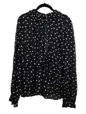 Lulus Blouse Womens M Sheer Floral Long Sleeve Ruffle Neck Keyhole Back Top thumbnail 1