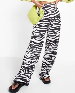 Boohoo Trendy Zebra Print Wide Leg Flare Pants thumbnail 1