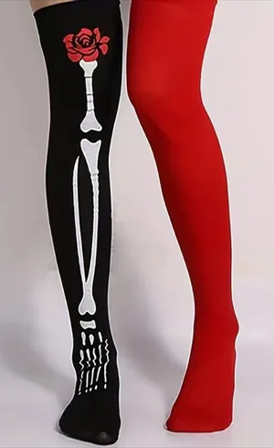Skeleton‎ Pattern Thigh High Socks, Halloween Cosplay Over The Knee Socks thumbnail 1
