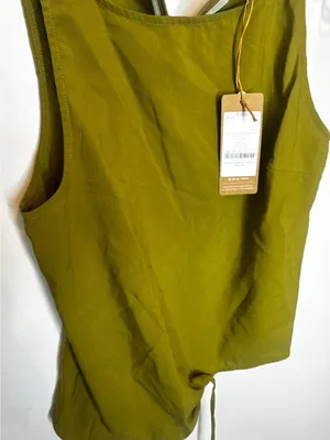 OGL Asymmetric Side Ruched Built-In Bra Tank Top Olive Oil Green Size S New thumbnail 1