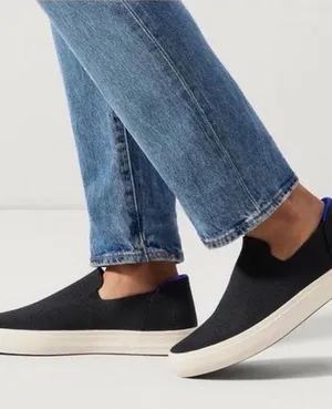 Rothy's M 7.5 W 9 Black Slip-On Loafers with White Sole and Blue Heel Accent thumbnail 1