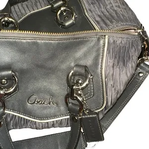 COACH • Ashley Gathered Sateen/Leather Grey Satchel Bag Purse • F20084 thumbnail 12