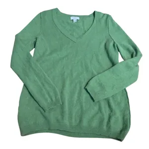LOFT Sweater Cashmere V-Neck Green Luxury Soft Knit XL‎ thumbnail 1