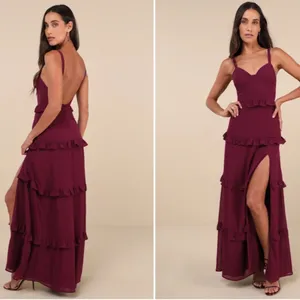 LULU's Holiday Bustier Sexy Flowy Prom Wedding Chic Flowy Ruffles Maxi Dress thumbnail 2