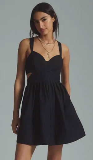 Anthropologie Maeve Black Babydoll Mini Dress with Cutout Back Detail: Size 6P thumbnail 1