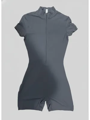Gray Athletic Romper Jumpsuit Half Zip Mock Neck Size M Yoga Gym Pillates Tennis thumbnail 2